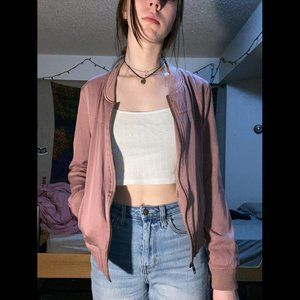 Light Pink Bomber Jacket with Flower Detail